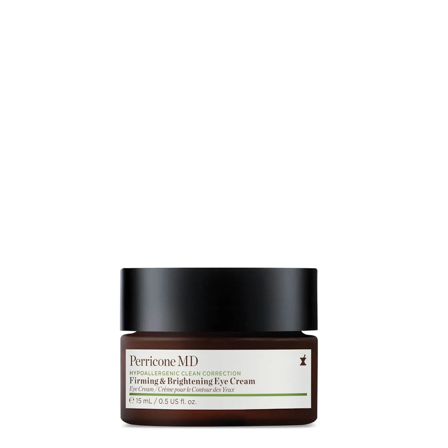Un frasco marrón de Perricone MD Hypoallergenic Clean Correction Eye Cream, para pieles sensibles.