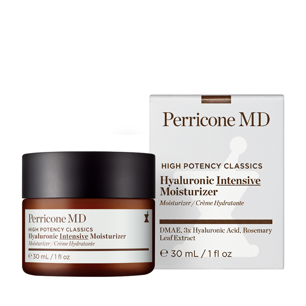 Un frasco y una caja de Perricone MD High Potency Classics Hyaluronic Intensive Moisturizer, 30 ml.