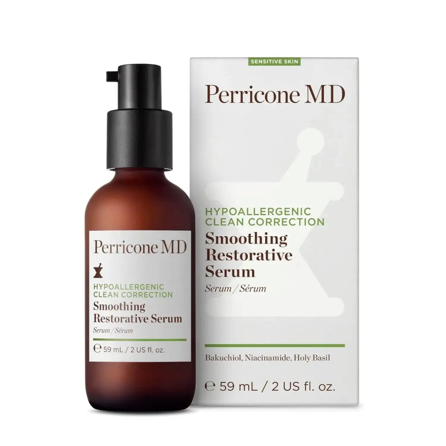 Suero para piel sensible Perricone MD Hypoallergenic Smoothing Restorative Serum con caja