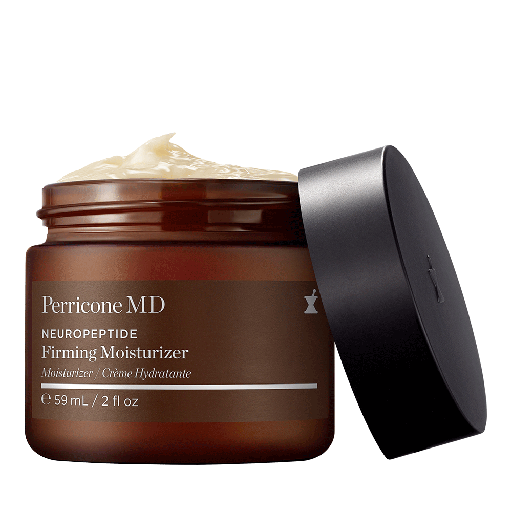 Un frasco marrón de Perricone MD Neuropeptide Firming Moisturizer con antioxidantes para reafirmar la piel.